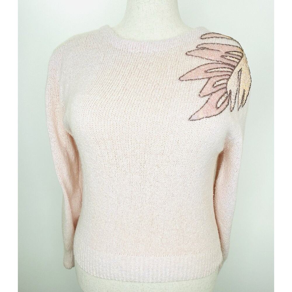 Vintage Raoul Sweater Women's M Pink Y2K Barbiecore Grandma Preppy Floral Sequin
